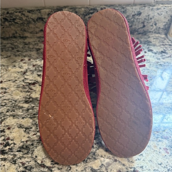 Ugg Sangria Red Kaysa suede Fringe Mocassin Boots 9 - Picture 6 of 7